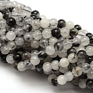 Natural Gemstone Black Rutilated Quartz Round Beads Strands, 8mm, Hole: 1mm, about 48pcs/strand, 15.5 inch(G-E251-30-8mm)