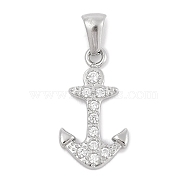 304 Stainless Steel Micro Pave Cubic Zirconia Pendants, Anchor Charm, Stainless Steel Color, 21.5x15.5x2.5mm, Hole: 3x6mm(STAS-D112-03P-03)