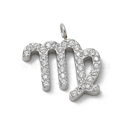 304 Stainless Steel Micro Pave Cubic Zirconia Charms, Constellation, Virgin, 14x14x2mm, Hole: 1.8mm(STAS-Z107-09P-10)