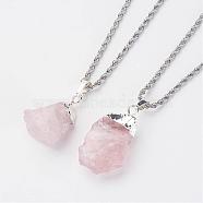 Natural Rose Quartz Pendant Necklaces, with 304 Stainless Steel Chain, 19.6 inch(49.8cm)(NJEW-JN01879-02)