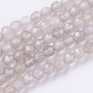 Natural Grey Agate Beads Strands, Faceted, Round, Dark Gray, 4mm, Hole: 0.5mm, about 91~93pcs/strand, 15 inch(G-G580-4mm-08)