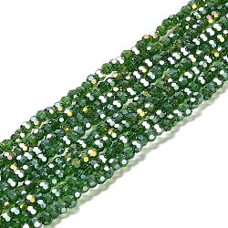Transparent Glass Beads, Faceted, Round, Green, 3.5x3mm, Hole: 1mm, about 168~169pcs/strand, 19.09''(48.5cm)(EGLA-A035-T3mm-B11)