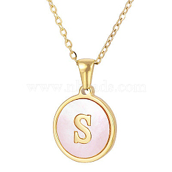 Natural Shell Initial Letter Pendant Necklace, with Golden Stainless Steel Cable Chains, Letter S, 17.72 inch(45cm)(LE4192-20)