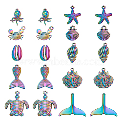 20Pcs 10 Style Alloy Pendants, Tortoise & Shell & Crab, Rainbow Color, 17~34x12.5~32x2.5~8mm, Hole: 1.5~5mm, 2pcs/style(FIND-CA0005-81)