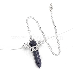 Synthetic Blue Goldstone Dowsing Pendulum Big Pendants, with Platinum Plated Metal Findings, Hexagonal Angel Scepter Charm, 320mm(PW-WG53910-12)