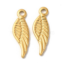 Manual Polishing 304 Stainless Steel Pendants, Wing Charm, Real 18K Gold Plated, 19.5x6x1.5mm, Hole: 1.8mm(STAS-P335-41G)