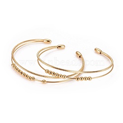 Long-Lasting Plated Brass Cuff Bangles, Multi-Strand Bangles, with Round Beads, Golden, 2-1/8 inch(5.45cm)(BJEW-E370-03G)