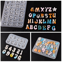 DIY Silicone Cabochon Molds, Resin Casting Molds, For UV Resin, Epoxy Resin Craft Making, Alphabet/Number, White, 53~98x88~126x5mm, 3pcs/set(SIMO-PW0013-10D)
