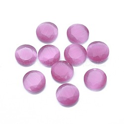 Cat Eye Cabochons, Faceted, Flat Round, Hot Pink, 9.5x2.5~3.5mm(G-G795-08-02)