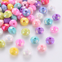Opaque Acrylic Beads, AB Color Plated, Faceted Rondelle, Mixed Color, 8x5.5mm, Hole: 1.6mm, about 3125pcs/500g(MACR-Q239-018)