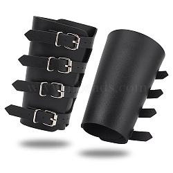 Adjustable PU Leather Cord Bracelets with Iron Buckles, Gauntlet Wristband, Cuff Wrist Guard, Black, 36x15.5x0.2cm(AJEW-WH0248-458)