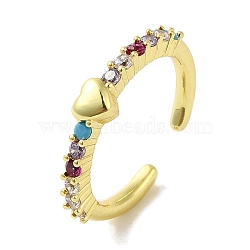 Rack Plating Brass Micro Pave Cubic Zirconia Cuff Rings, Long-Lasting Plated, Lead Free & Cadmium Free, Mixed Color, Adjustable(RJEW-H228-07G-02)