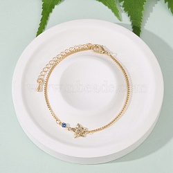 Brass Micro Pave Cubic Zirconia Birthday Flower Link Bracelets, Box Chain Jewelry for Women, Real 18K Gold Plated, December Holly, 6-7/8 inch(17.6cm)58mm extender chain, pendant: 10x12x2.5mm(BJEW-U031-01G-12)