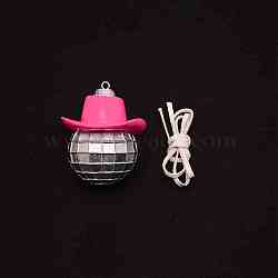 Resin Ball & Hat Pendant Decoration, with String, for Home Decoration, Hot Pink, 75x60.5x62mm, Hole: 4mm(HJEW-WH0051-02)