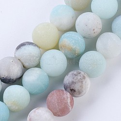 Frosted Natural Amazonite Round Bead Strands, 4mm, Hole: 1mm, about 88pcs/strand, 15 inch(38cm)(G-E334-4mm-09)