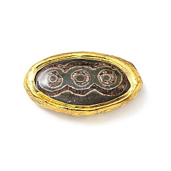Tibetan Style dZi Beads, Natural Agate Beads, with Golden Tone Brass Findings, Lead Free & Cadmium Free, Horse Eye, 3-Eye, 46.5~49x25~28x9.5~13mm, Hole: 1.2mm(KK-F836-07J-G)
