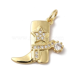 Rack Plating Brass Micro Pave Clear Cubic Zirconia Pendants, with Jump Ring, Long-Lasting Plated, Lead Free & Cadmium Free, Boot, Real 18K Gold Plated, 15.5x17.5x2.5mm, Hole: 3mm(KK-B092-34G)