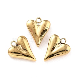 Ion Plating(IP) 316 Surgical Stainless Steel Charms, Heart, Real 24K Gold Plated, 14.5x11x4mm, Hole: 1.6mm(STAS-M293-08G)