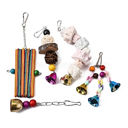 AHANDMAKER Pet Supplies Sets, Including 1 Set Parrot Toys Set, 1Pc Calcium Carbonate Grinding Stone and 1Pc Wooden Hanging Accessories, Mixed Color, 135~162mm, 3pcs/set(AJEW-GA0003-36)