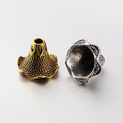 6-Petal Tibetan Style Alloy Bead Caps, Mixed Color, 18x21mm, Hole: 4mm(PALLOY-N0113-05)