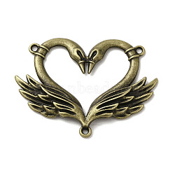 Tibetan Style Chandelier Component Links, Cadmium Free & Lead Free, Swan, Heart Shape, Antique Bronze, 39x52.5x3.5mm, Hole: 2mm and 1.8mm, about 149Pcs/1000G(PALLOY-M217-29AB)
