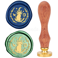 Brass Wax Seal Stamps with Rosewood Handle, for DIY Scrapbooking, Cat Shape, 25mm(AJEW-WH0412-0080)