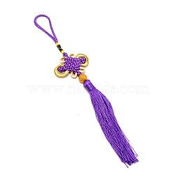 Chinese Knots Polyester Tassel Pendant Decorations, with Plastic Bead, Purple, 270~590x52~57.5x11.5mm(HJEW-WH0011-80F)