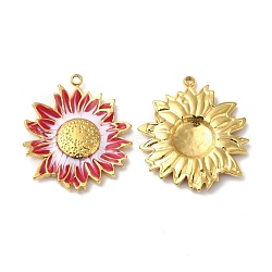 Real 18K Gold Plated 304 Stainless Steel Pendants, with Enamel, Flower Charm, Crimson, 23.5x20.5x3mm, Hole: 1.4mm(STAS-A084-29G-01)