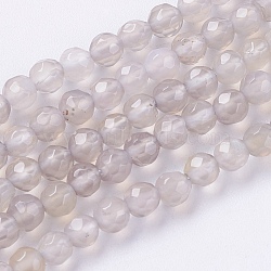 Natural Grey Agate Beads Strands, Faceted, Round, Dark Gray, 4mm, Hole: 0.5mm, about 91~93pcs/strand, 15 inch(G-G580-4mm-08)