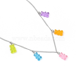 Bear Resin Pendant Necklaces, with 304 Stainless Steel Lobster Claw Clasps, Colorful, 18.19 inch(46.2cm)(X-NJEW-JN03015)