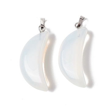 Opalite Pendants, with Platinum Tone Brass Findings, Moon Charm, 33x15x8mm, Hole: 6x3.2mm