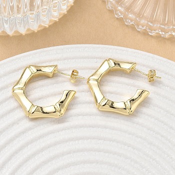 Brass Stud Earrings, Bamboo Joint, Half Hoop Earrings, Golden, 23x23x4mm