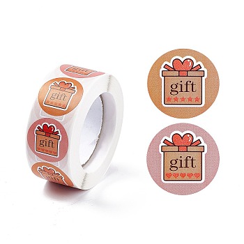 2 Colors Paper Gift Sticker Rolls, Round Dot Decals for Gift Bag Sealing, Gift Box Pattern, Gift Box Pattern, 25mm, 500pcs/roll
