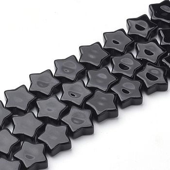 Natural Black Stone Beads Strands, Star, 12x12.5x4~5mm, Hole: 1mm, about 20pcs/strand, 8.66 inch