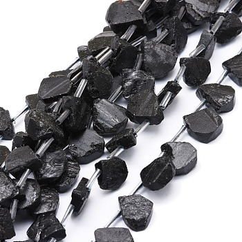 Natural Black Tourmaline Beads Strands, Teardrop, 12~20x5~15x3~7mm, Hole: 0.8mm, about 24pcs/strand, 15.04''(38.2cm)
