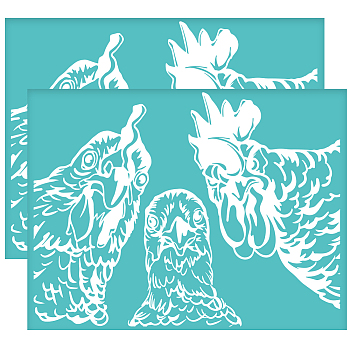 Self-Adhesive Silk Screen Printing Stencil, for Painting on Wood, DIY Decoration T-Shirt Fabric, Turquoise, Rooster, 280x220mm