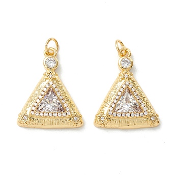 Rack Plating Brass Micro Pave Clear Cubic Zirconia Pendants, Cadmium Free & Nickel Free & Lead Free, Long-Lasting Plated, Triangle, Real 18K Gold Plated, 19x15x4mm, Hole: 2.8mm