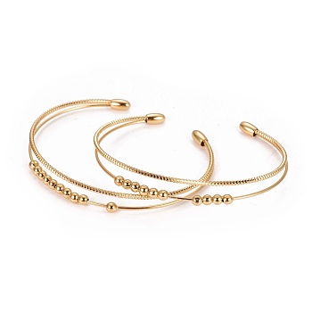 Long-Lasting Plated Brass Cuff Bangles, Multi-Strand Bangles, with Round Beads, Golden, 2-1/8 inch(5.45cm)