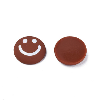 Acrylic Enamel Cabochons, Flat Round with Smiling Face Pattern, Saddle Brown, 20x6.5mm