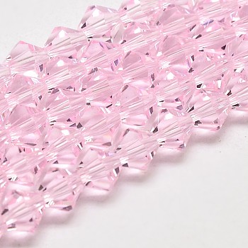 Imitate Austrian Crystal Bicone Glass Beads Strands, Grade AA, Faceted, Pearl Pink, 3x3.5mm, Hole: 0.8mm, about 120~125pcs/strand, 14.8 inch