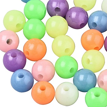 Luminous Acrylic Beads, Glow in the Dark, Round, Mixed Color, 10mm, Hole: 2.5mm, about 380pcs/200g