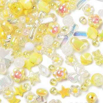 Acrylic Beads, Mixed Shapes, Yellow, 7~36.5x7~36.5x5.5~36.5mm, Hole: 1.8~4.5mm, about 299Pcs/500G