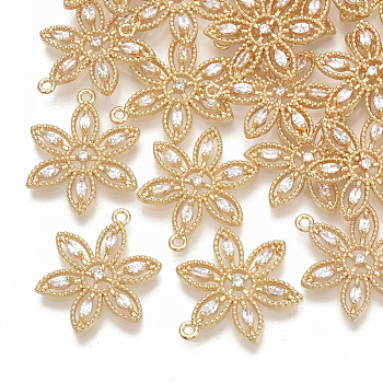 Brass Micro Pave Cubic Zirconia Pendants, Nickel Free, Flower, Clear, Real 18K Gold Plated, 20x16x2.5mm, Hole: 1.2mm