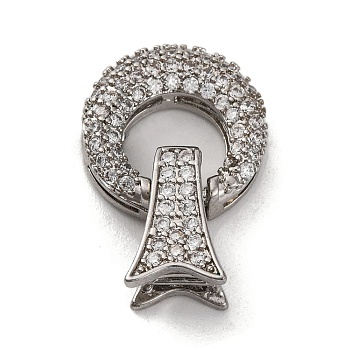 Brass Micro Pave Clear Cubic Zirconia Fold Over Clasps, Lead Free & Cadmium Free, Platinum, 20mm