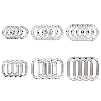 WADORN 24Pcs 6 Style Zinc Alloy Spring Gate Rings, Oval & O Ring, Platinum, 4pcs/style