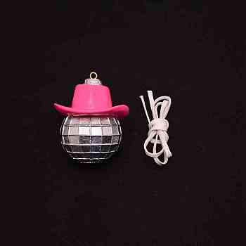 Resin Ball & Hat Pendant Decoration, with String, for Home Decoration, Hot Pink, 75x60.5x62mm, Hole: 4mm