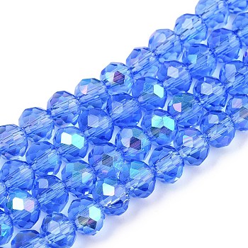 Electroplate Glass Beads Strands, Half Rainbow Plated, Faceted, Rondelle, Cornflower Blue, 6x5mm, Hole: 1mm, about 84~85pcs/strand, 41.5~42cm