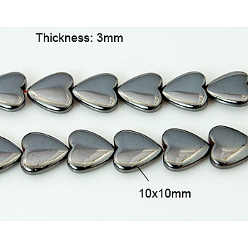 Non-Magnetic Synthetic Hematite Bead Strands, Heart, Black, 10x10x3mm, Hole: 1mm, about 43pcs/strand, 15.98 inch