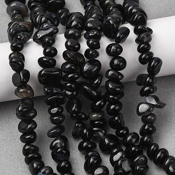 Natural Black Agate Beads Strands, Chip, Dyed & Heated, Tumbled Stone, 4.6~8x6.5~13.5x5.3~8mm, Hole: 1mm, 32.28''(82cm)