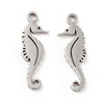 201 Stainless Steel Pendants, Sea Horse, Stainless Steel Color, 17.5x6x1mm, Hole: 1.4mm